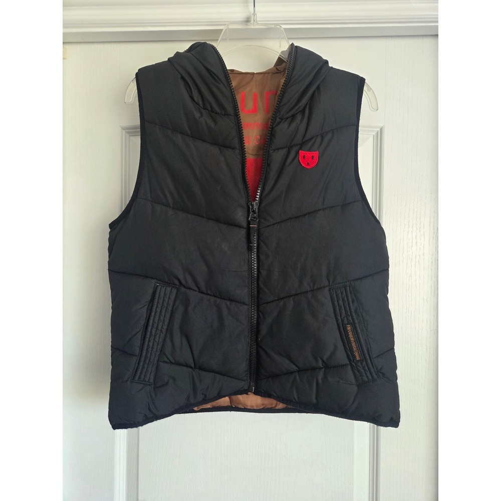 VTG Hum Dreammaker Hooded Puffer Vest Character Patch Y2K Small Black